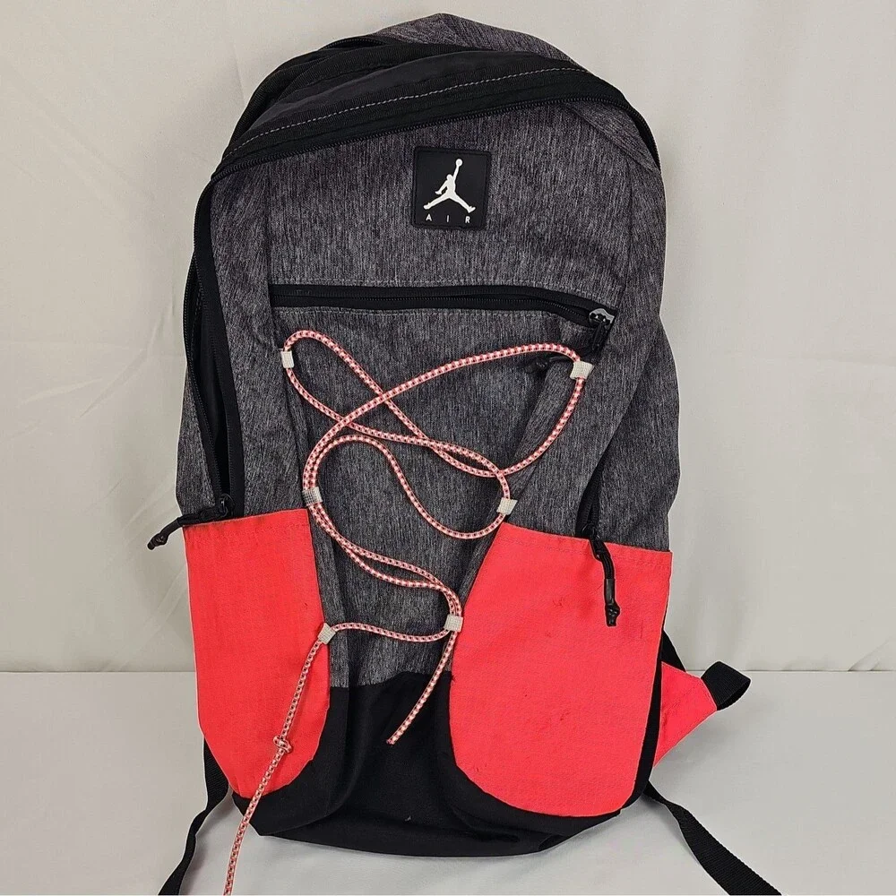 Jordan Air School Backpack 9B0503-GEH Grey Red Pencil Case Used